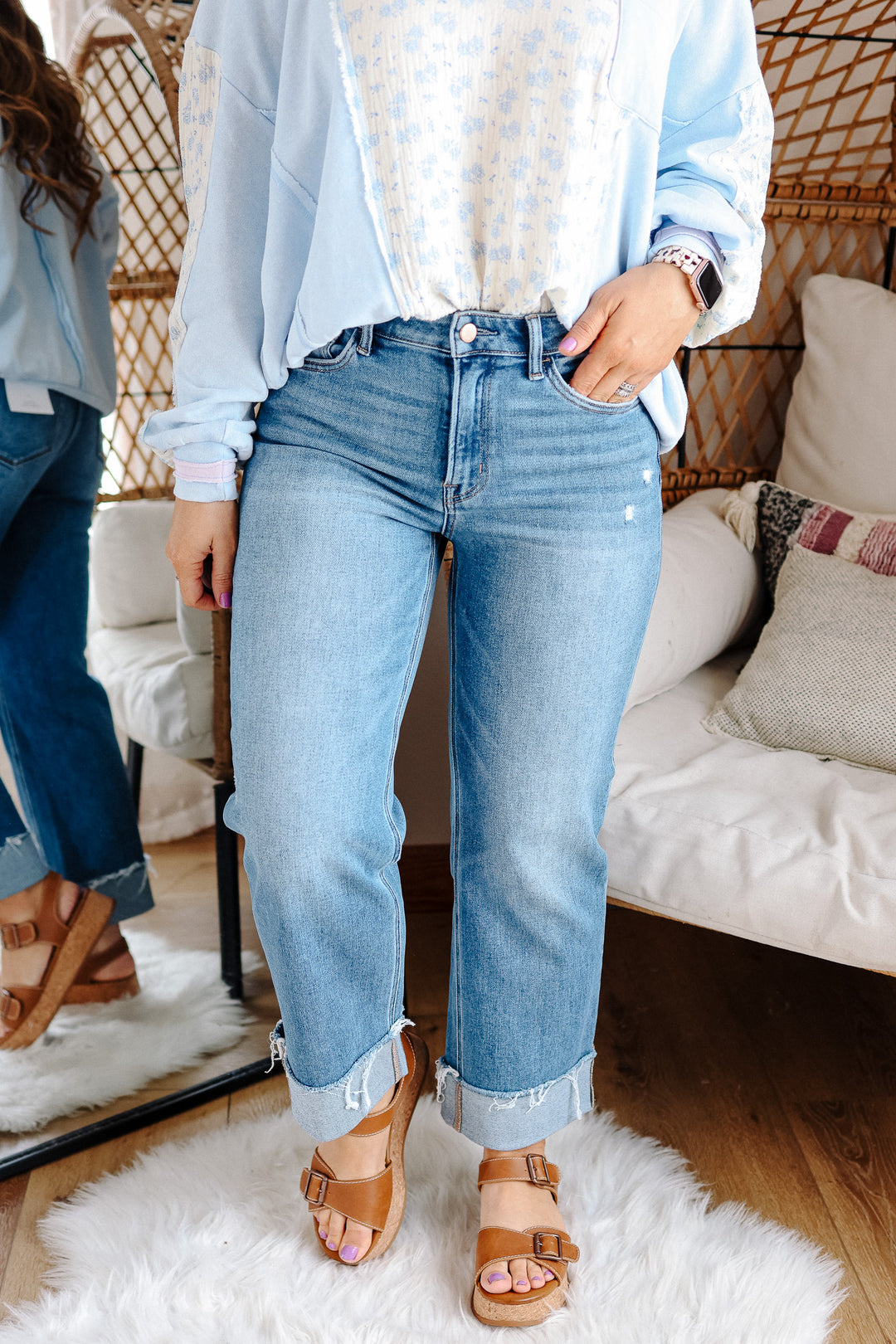 FLYING MONKEY: Sawyer Cuffed Slim Wide Jeans