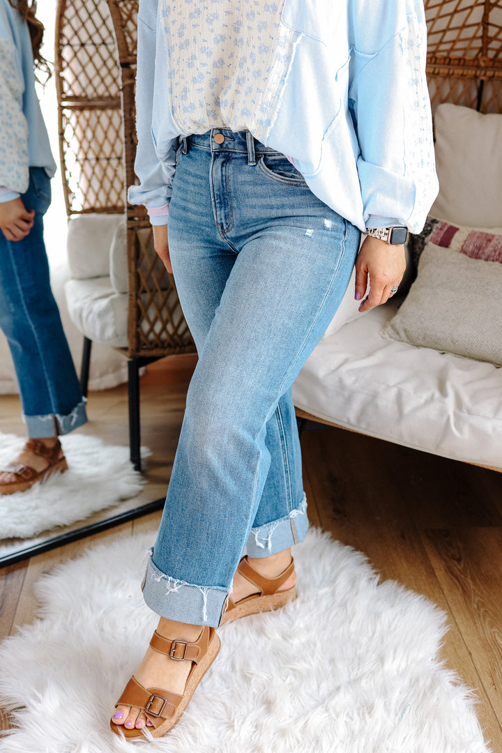 FLYING MONKEY: Sawyer Cuffed Slim Wide Jeans