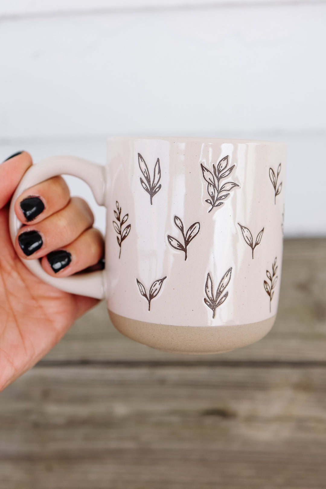 Brown Leaves Stoneware Coffee Mug
