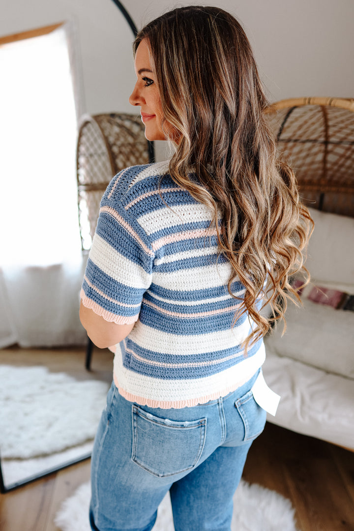 Ashtyn Weave Striped Sweater - Blue/Peach