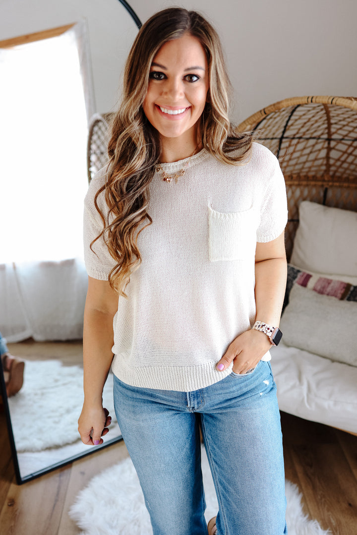 Vivi Light Weight Pocket Sweater - Cream