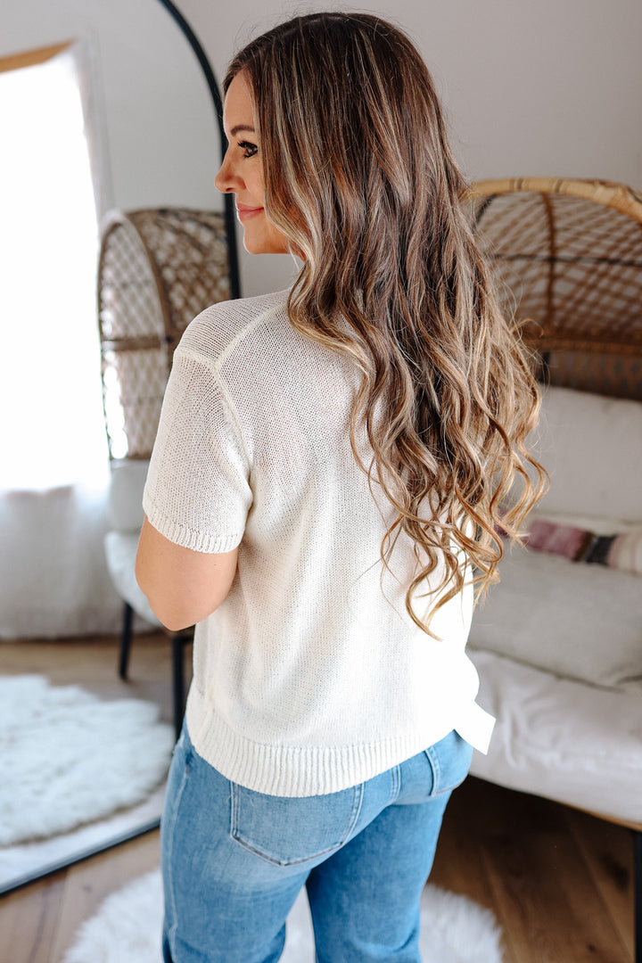 Vivi Light Weight Pocket Sweater - Cream