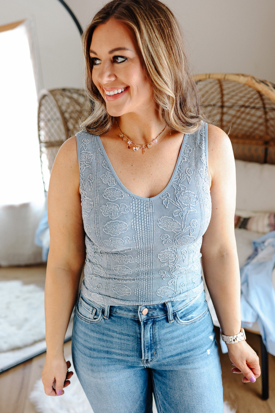 Monroe Floral Seamless Tank Top - Blue