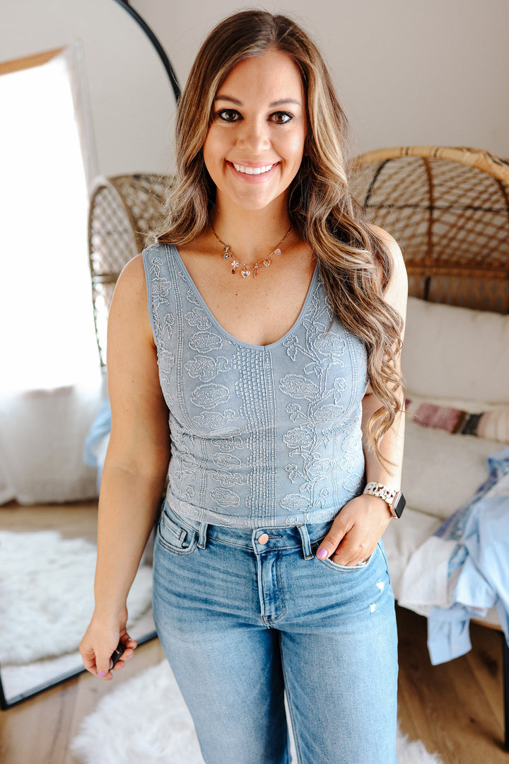 Monroe Floral Seamless Tank Top - Blue