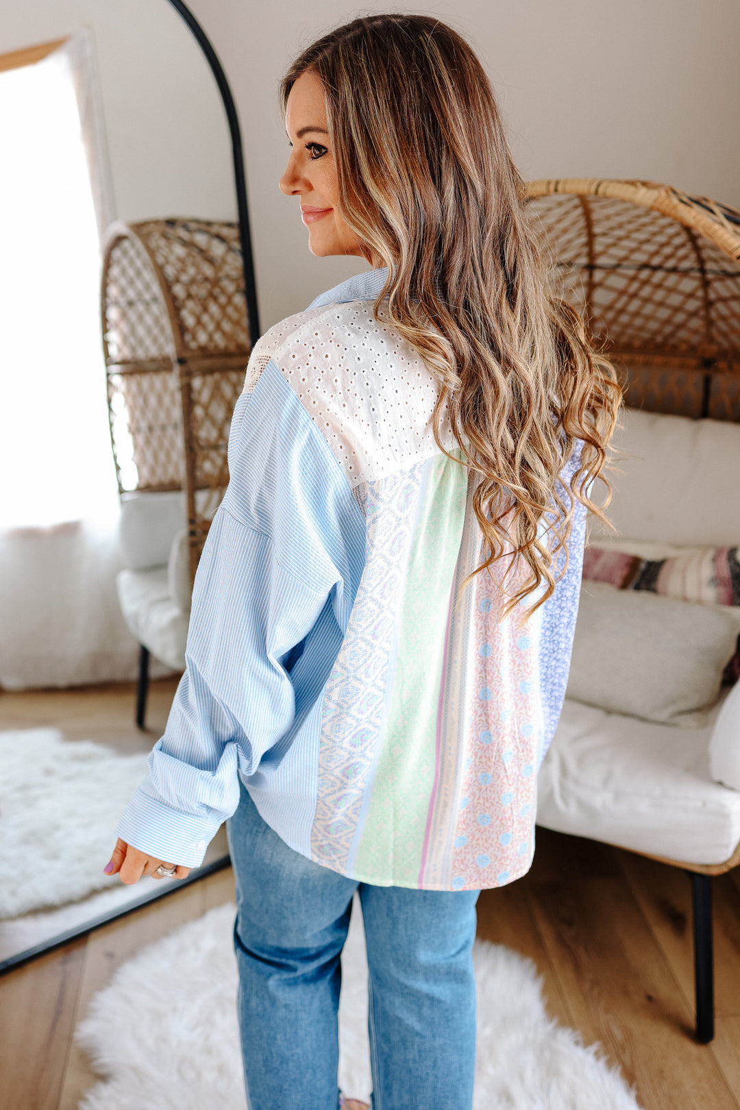 Elle Fabric & Lace Button Down Shirt