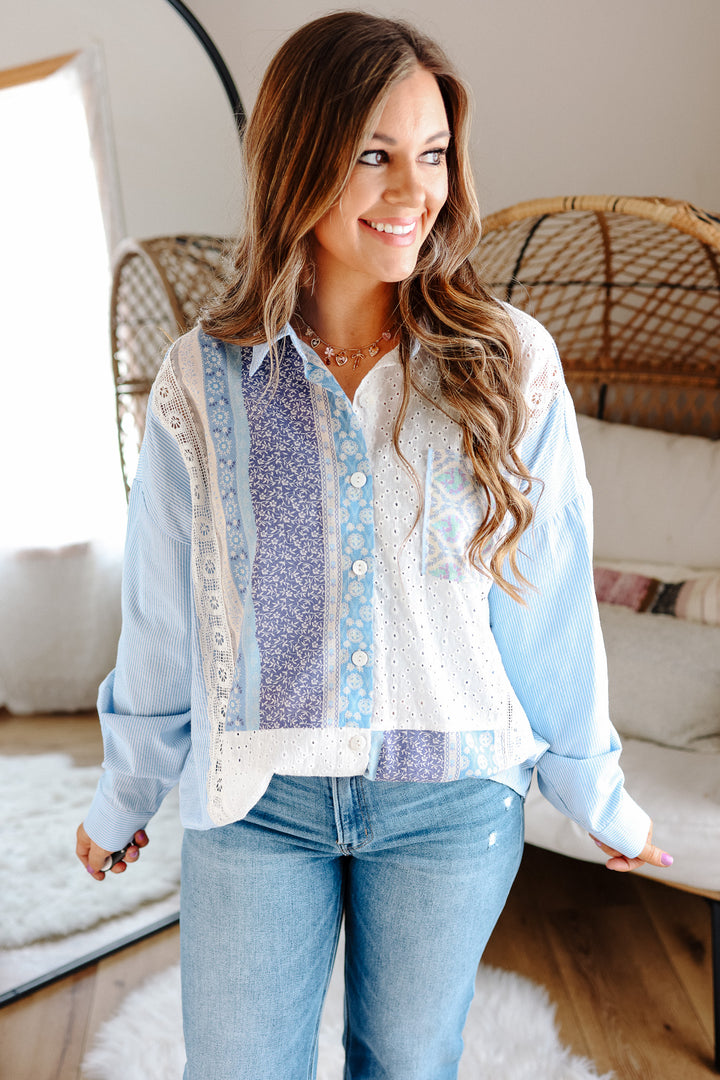 Elle Fabric & Lace Button Down Shirt