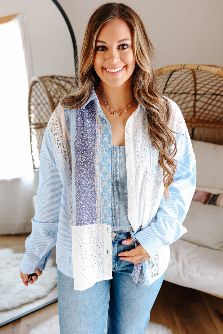 Elle Fabric & Lace Button Down Shirt