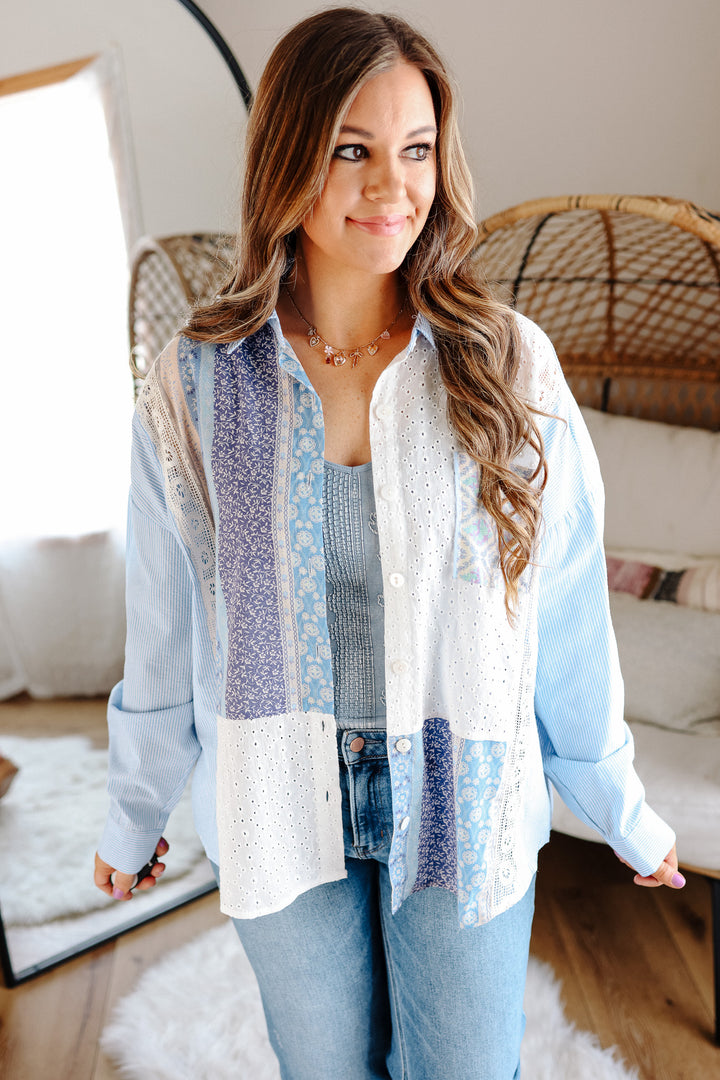 Elle Fabric & Lace Button Down Shirt