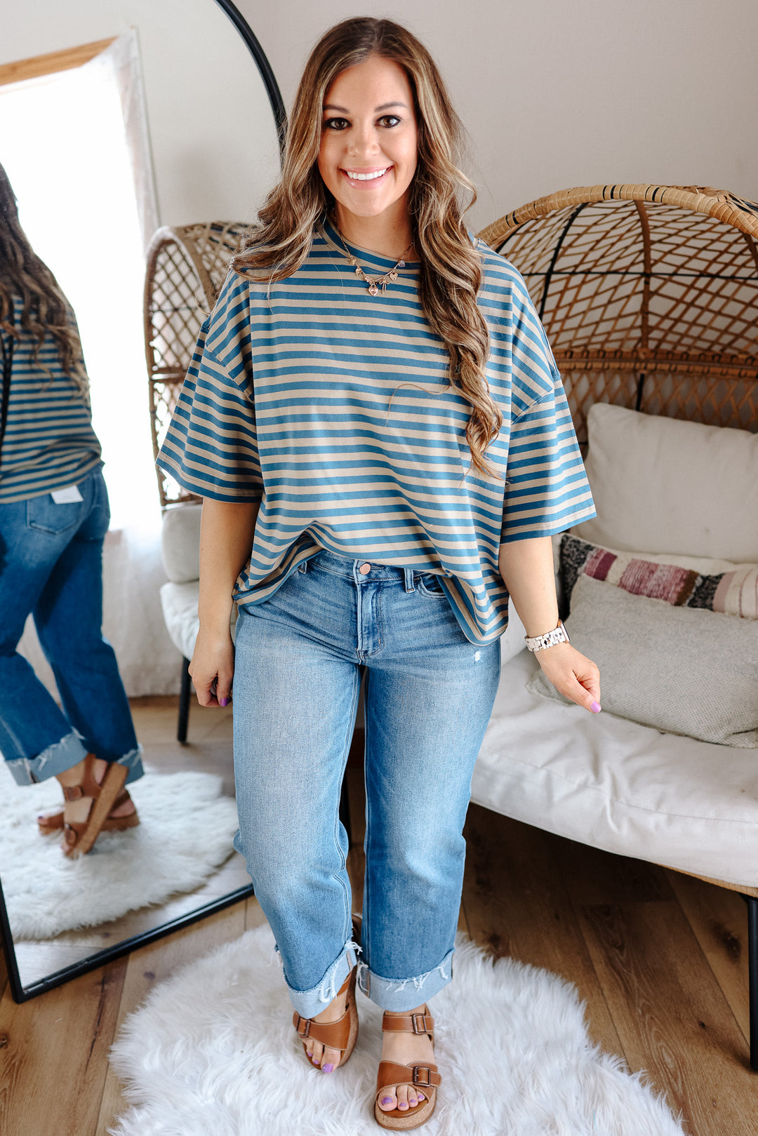 Jack Stripe Boyfriend Tee - Tan