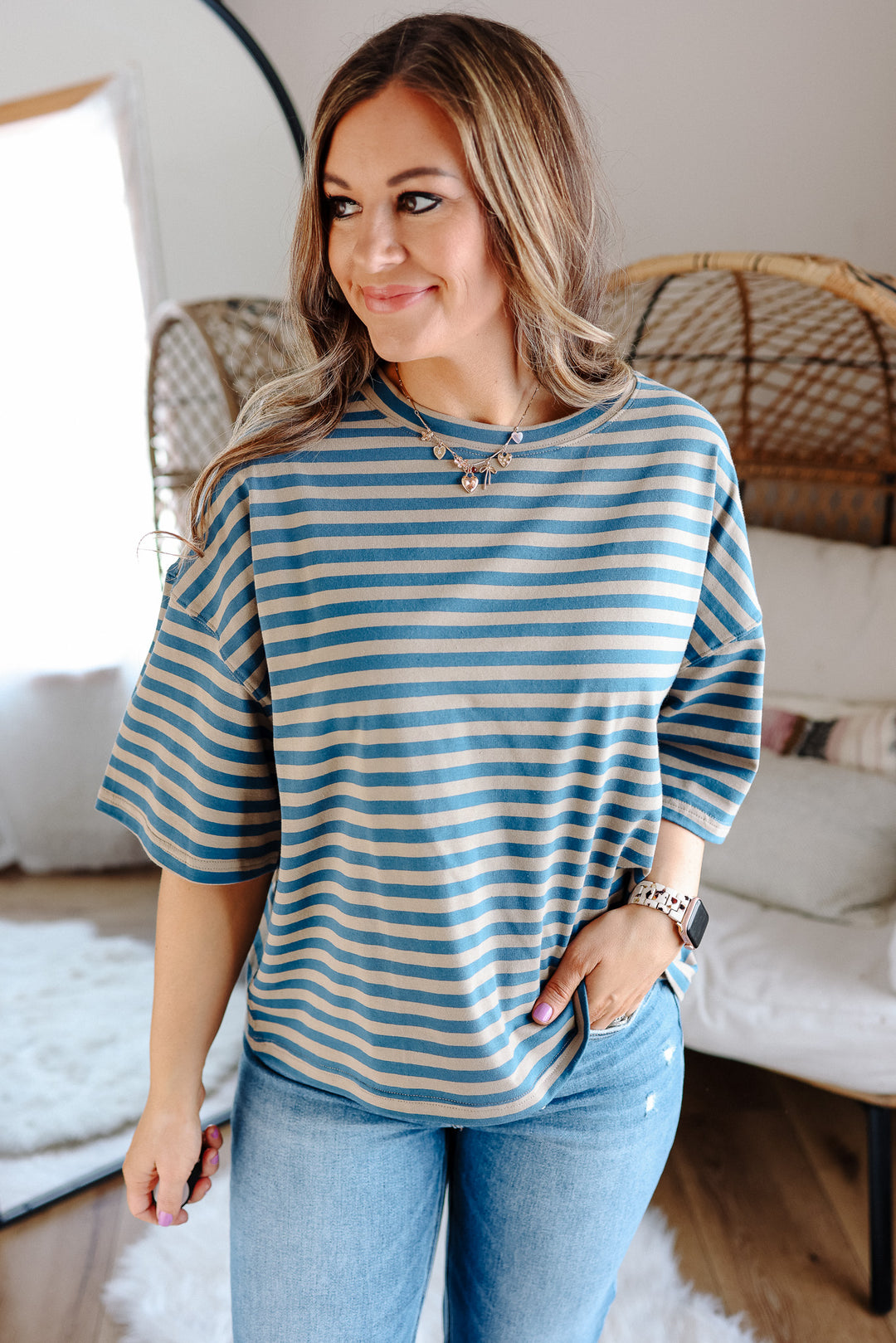 Jack Stripe Boyfriend Tee - Tan
