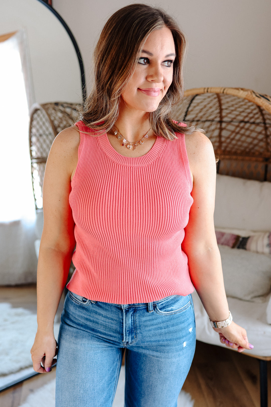 Jadine Knit Tank - Coral