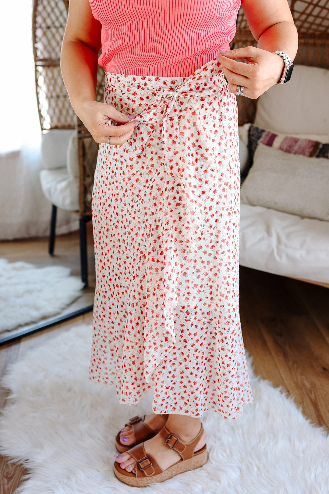 Grace Tie Waist Floral Tulip Hem Skirt