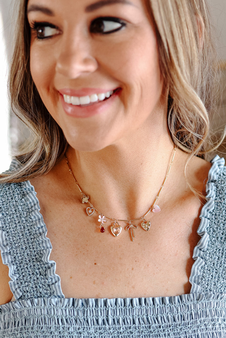 Hearts Flower Bow Butterfly Charm Necklace