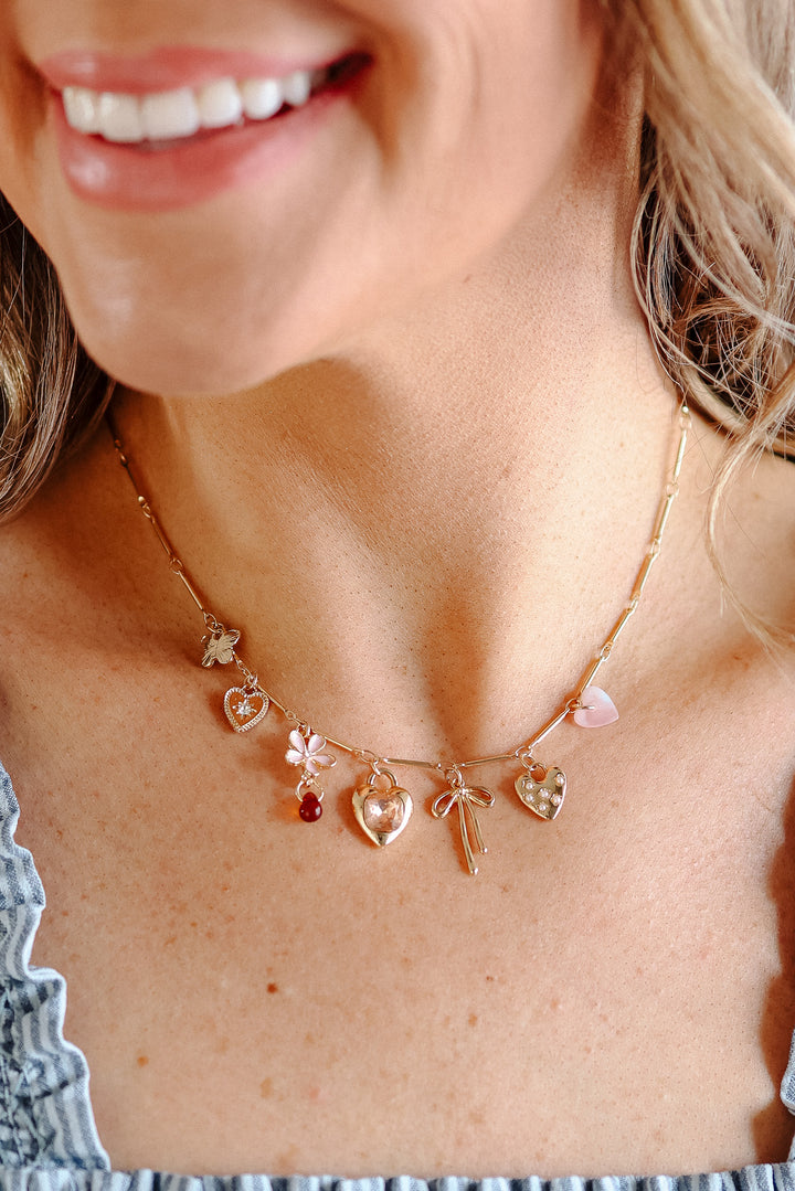 Hearts Flower Bow Butterfly Charm Necklace