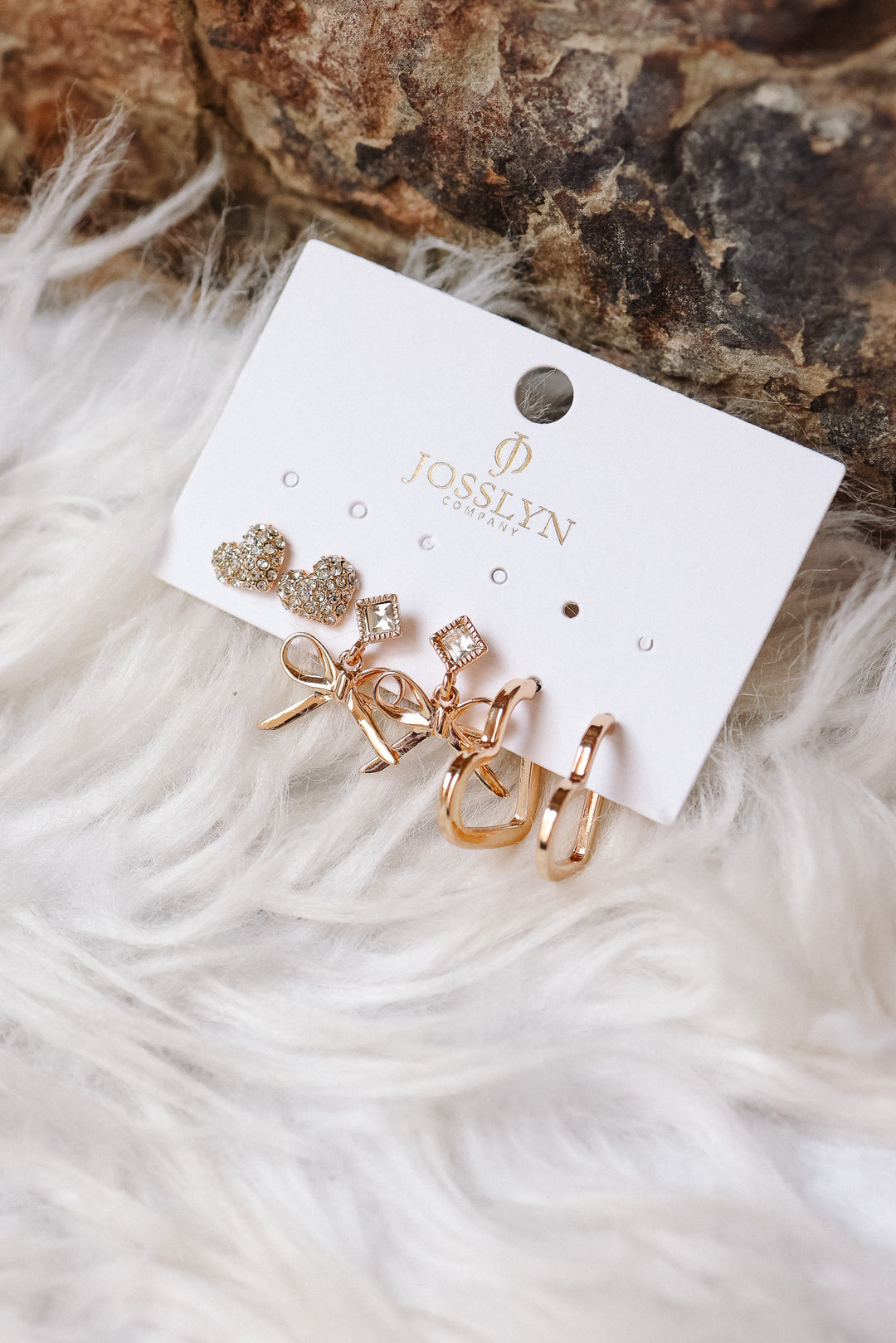 Gold-Tone Crystal Bow & Heart Earring Set