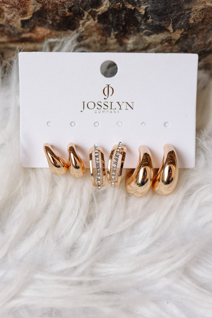 Chunky Hoop Rhinestone Trio Earring Set