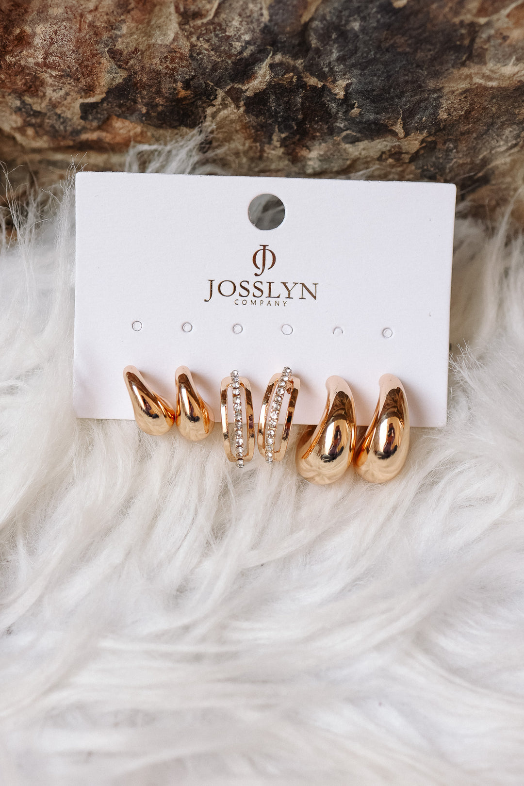 Chunky Hoop Rhinestone Trio Earring Set