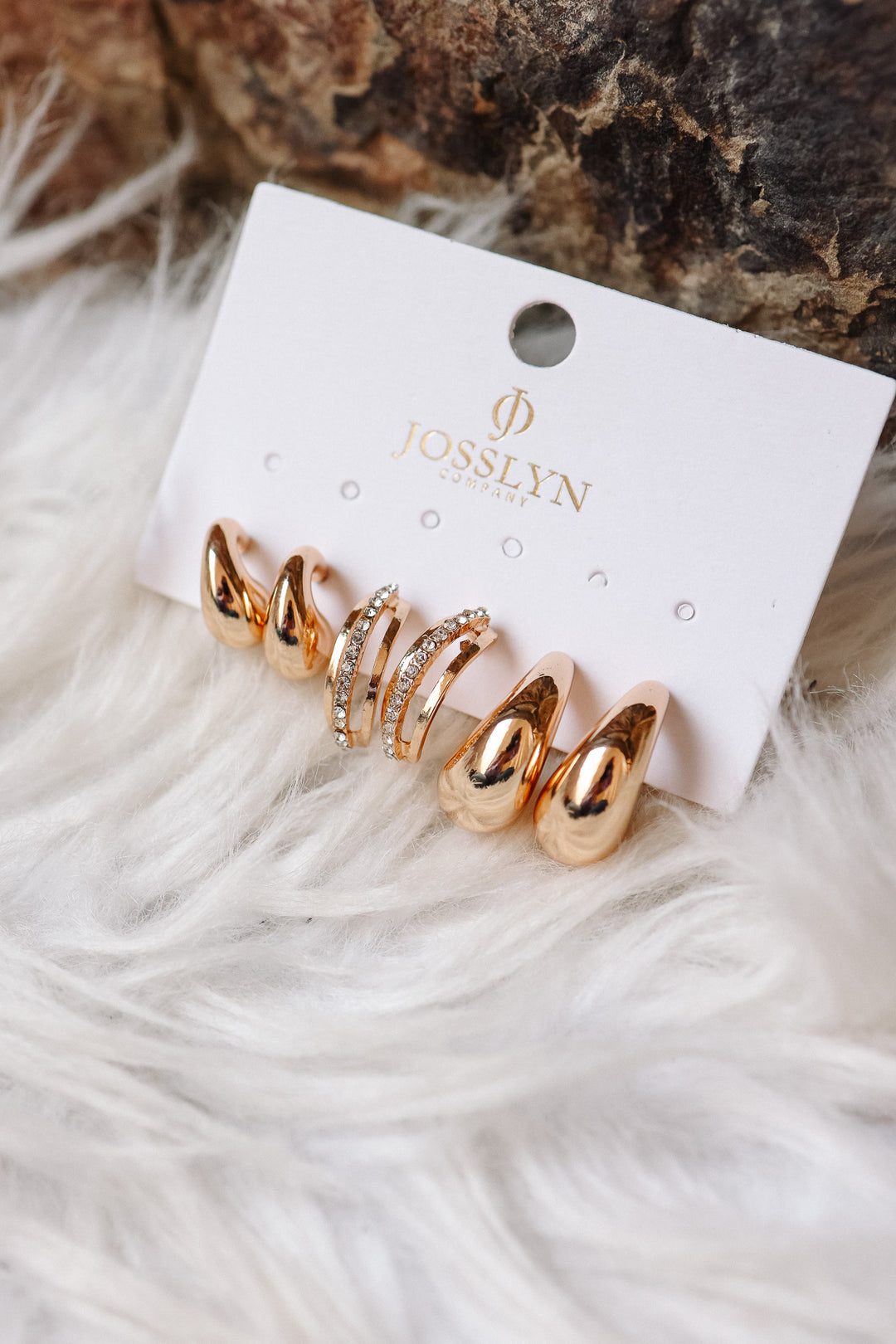 Chunky Hoop Rhinestone Trio Earring Set
