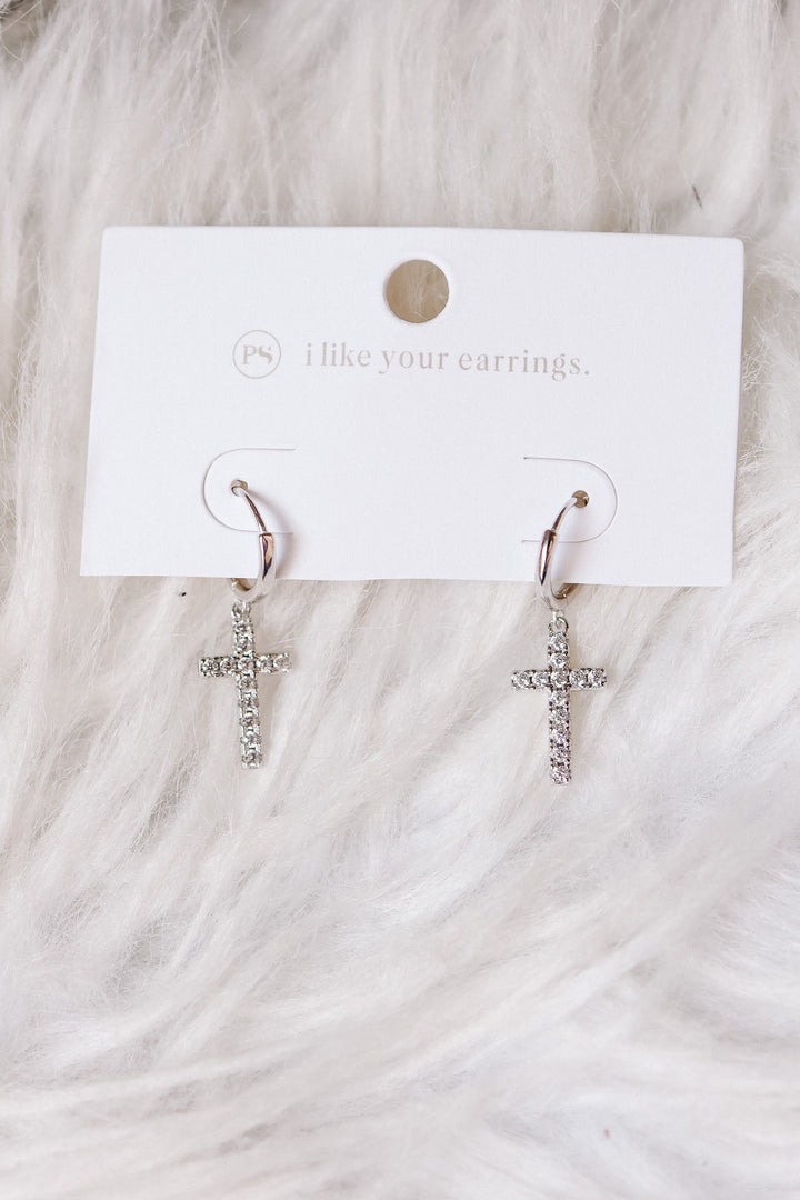 Taryn Diamond Cross Earrings - Silver