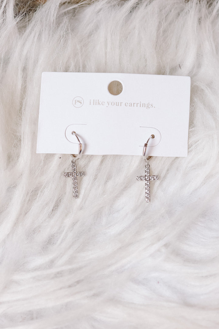 Taryn Diamond Cross Earrings - Silver