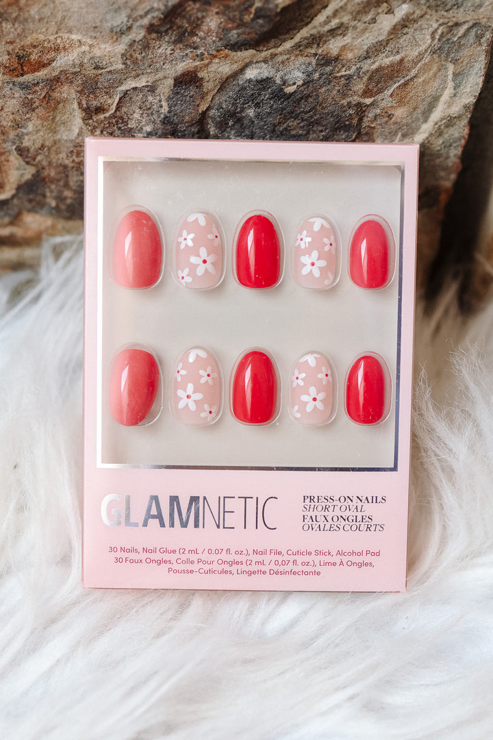 Red Blossom Press-On Nails | Short Oval | Red Floral Love