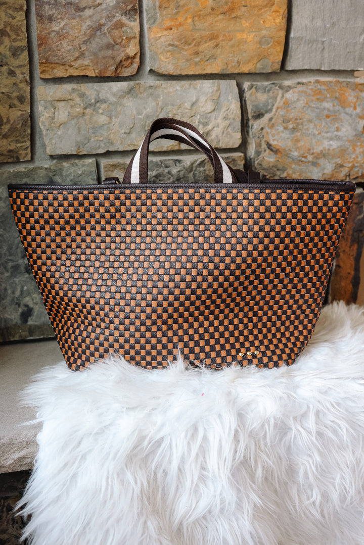 Woven Tiffany Organizer Tote Bag - Checkered Coffee