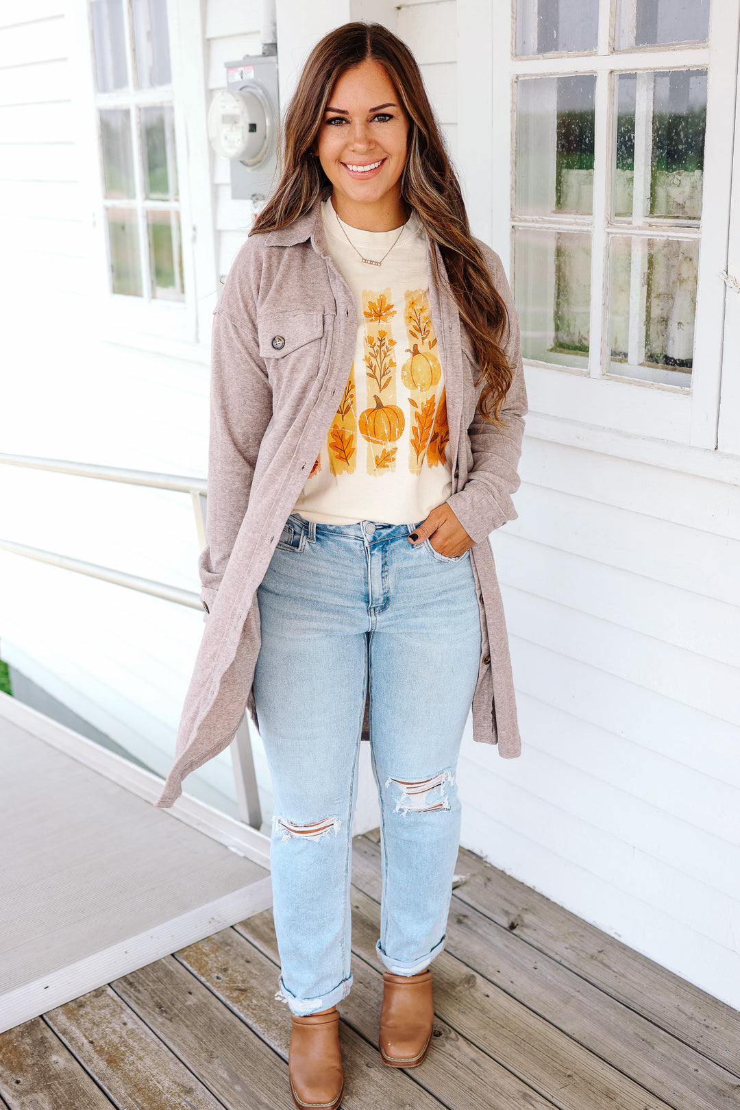 Rita Brushed Long Line Shacket - Mocha