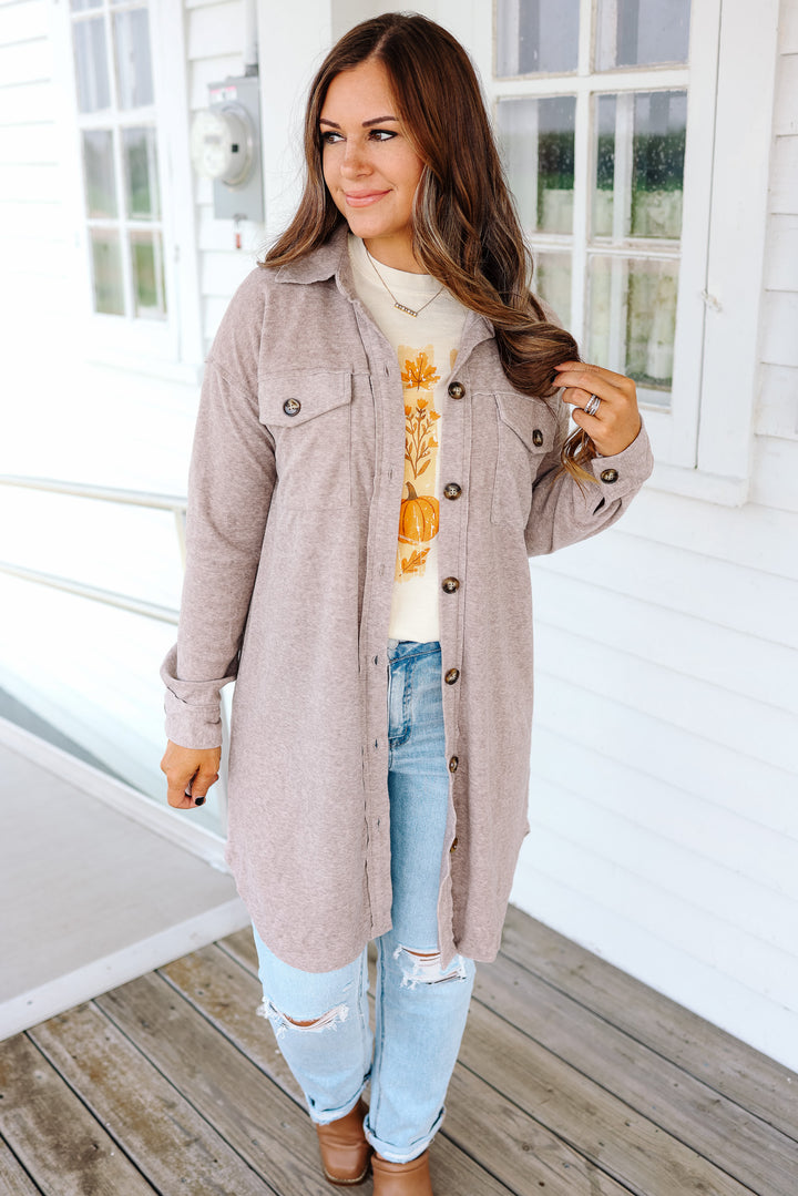 Rita Brushed Long Line Shacket - Mocha