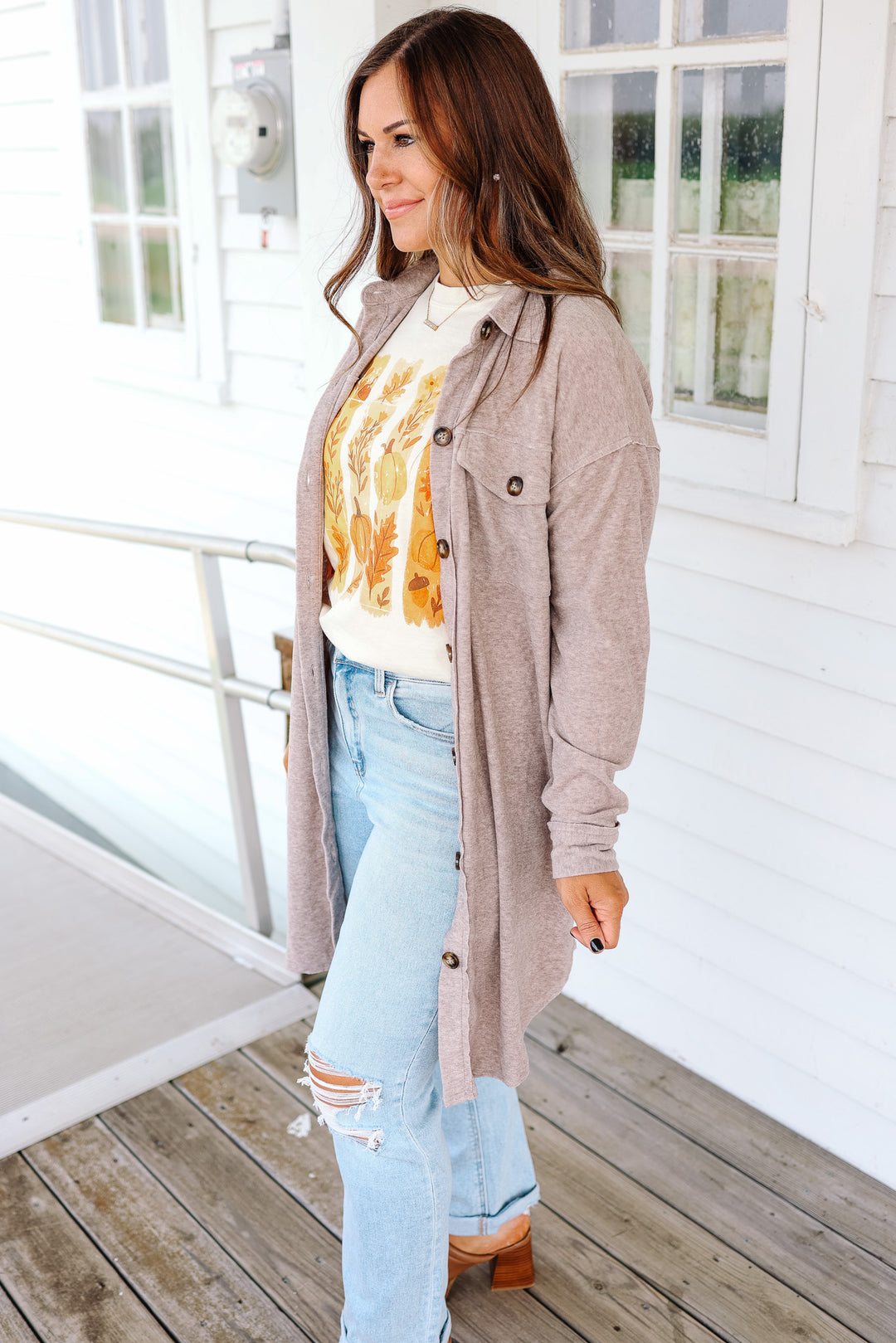 Rita Brushed Long Line Shacket - Mocha