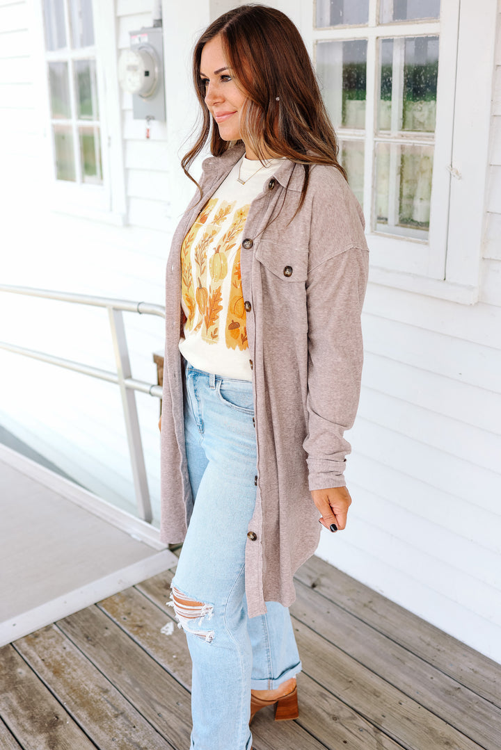 Rita Brushed Long Line Shacket - Mocha