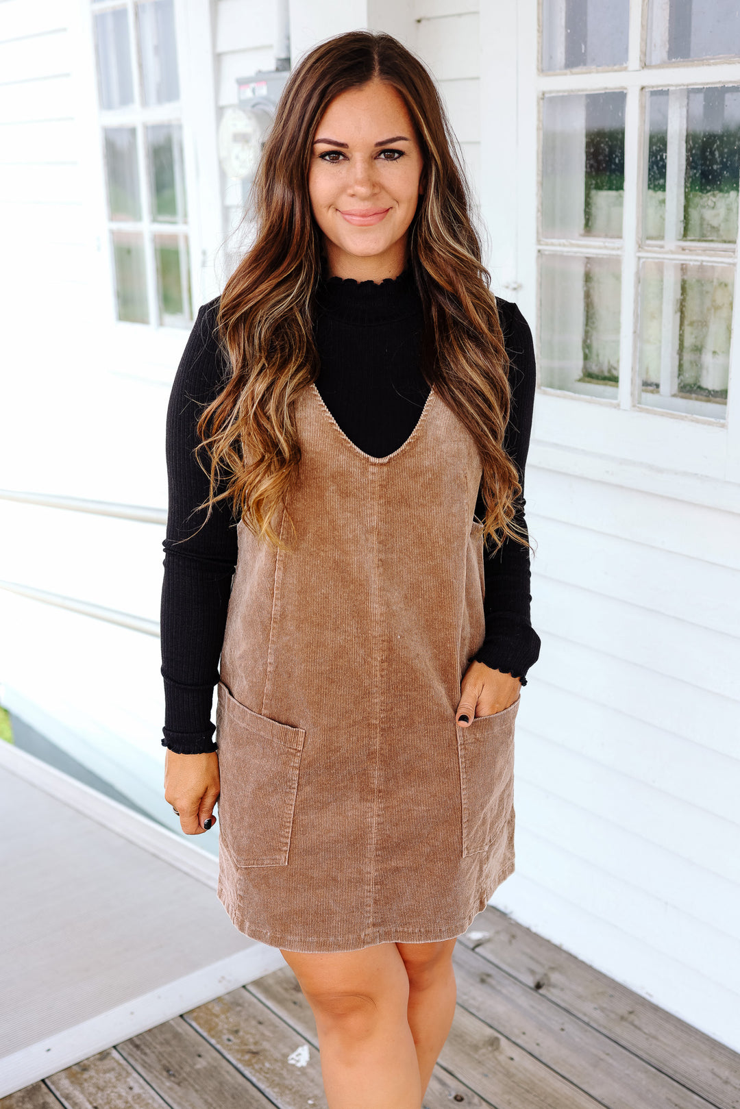 Brynn Corduroy Overall Dress - Taupe