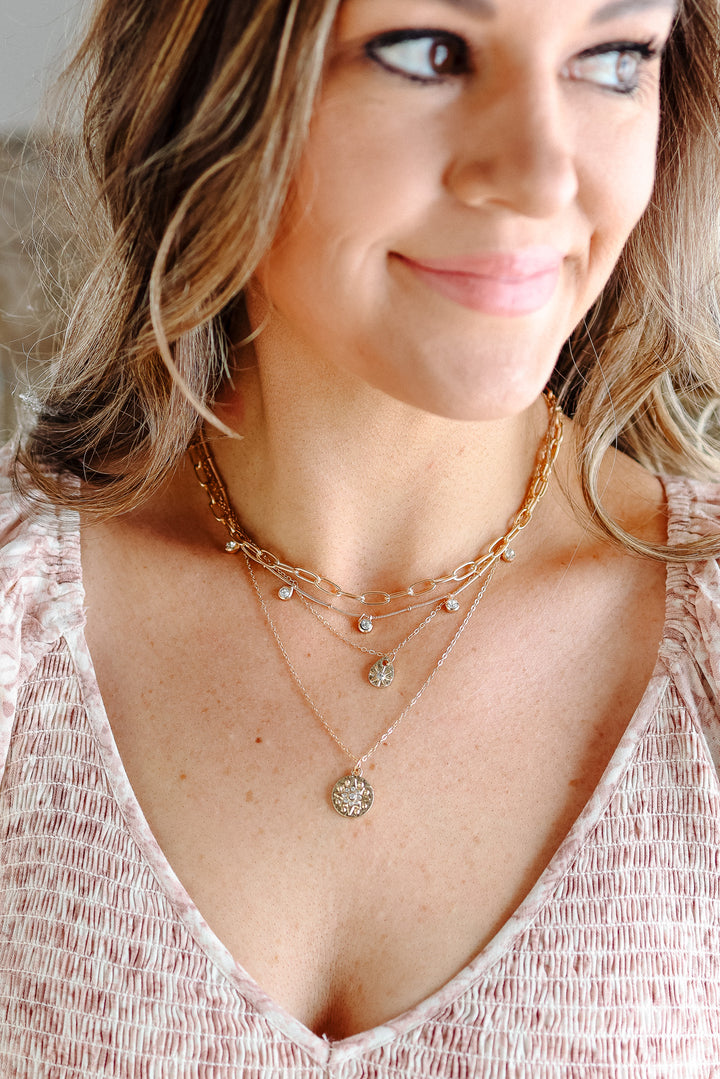 Multi Layer Stone Chain Teardrop Charm Necklace