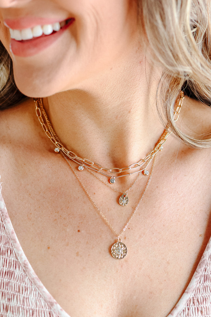 Multi Layer Stone Chain Teardrop Charm Necklace