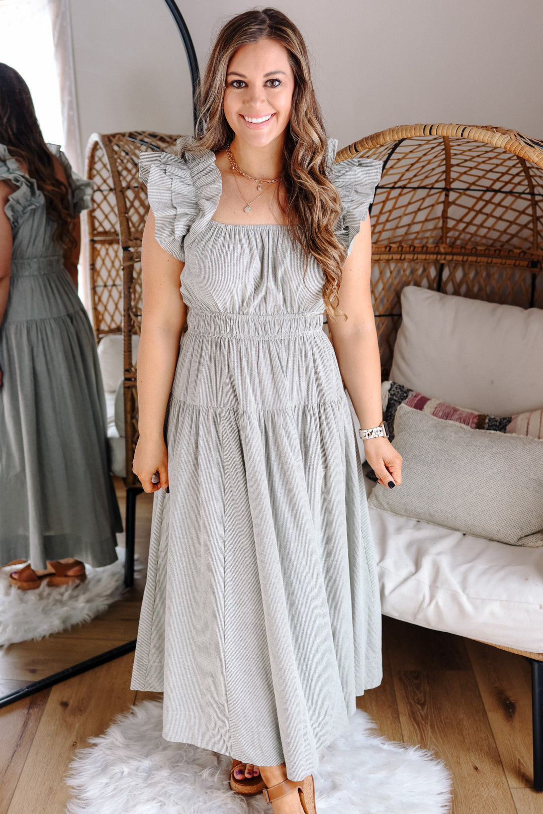 Tori Smock Waist Midi Dress - Charcoal