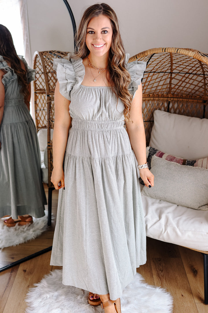 Tori Smock Waist Midi Dress - Charcoal
