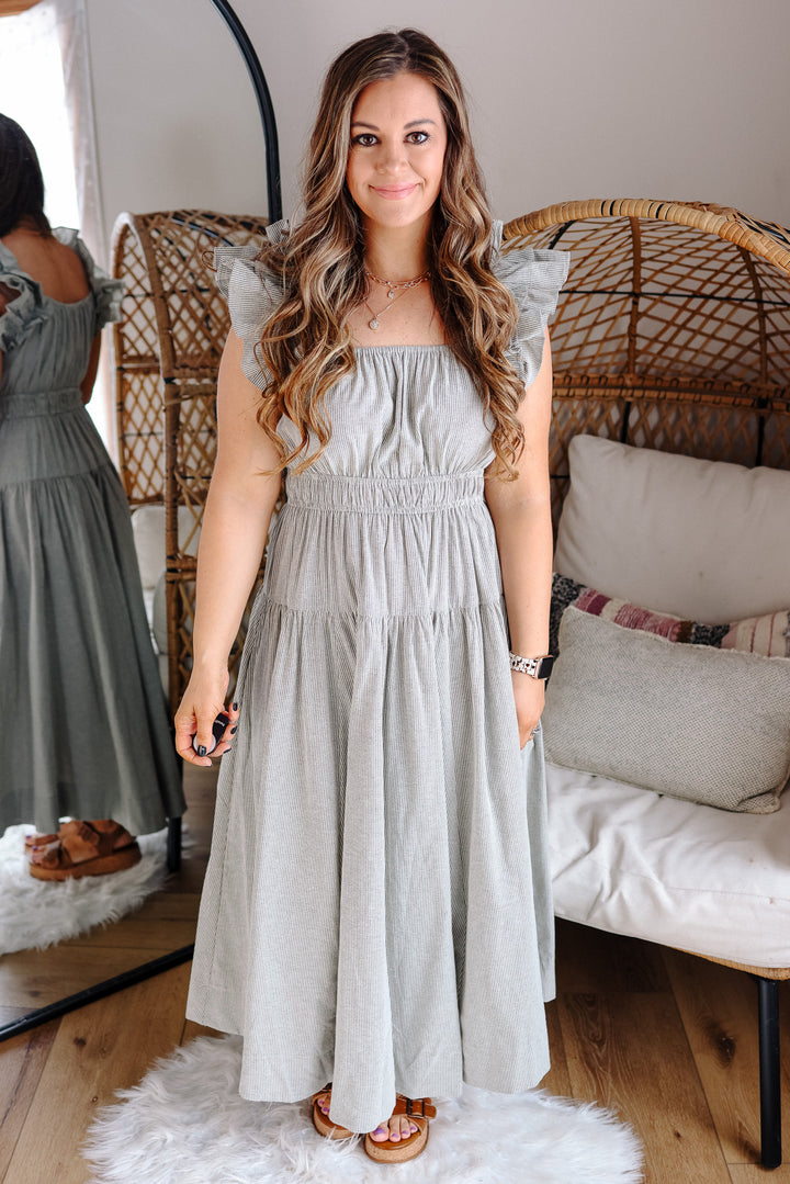 Tori Smock Waist Midi Dress - Charcoal