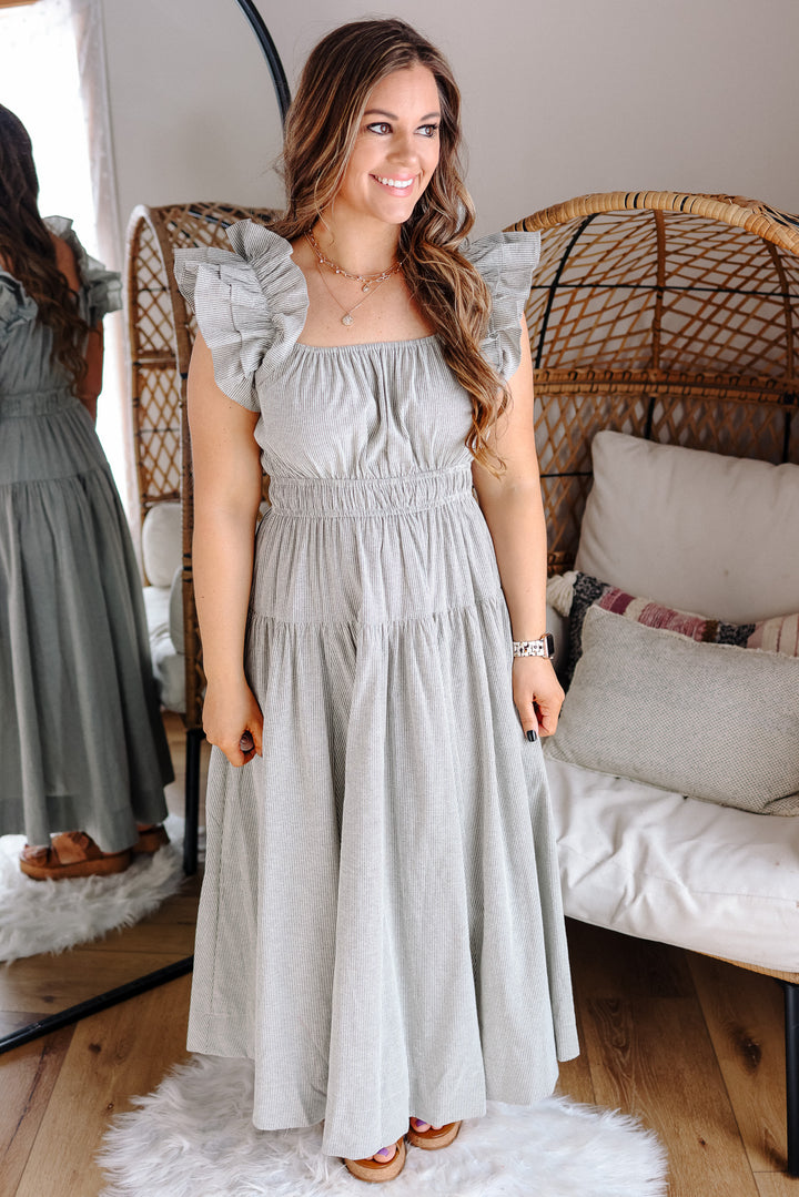 Tori Smock Waist Midi Dress - Charcoal