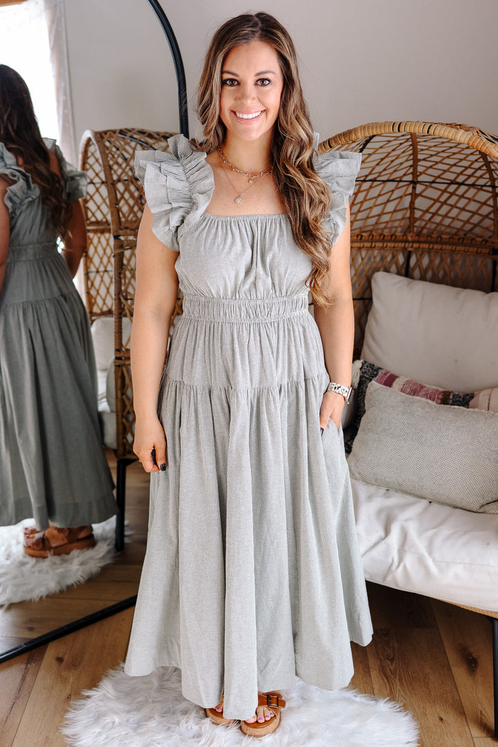 Tori Smock Waist Midi Dress - Charcoal