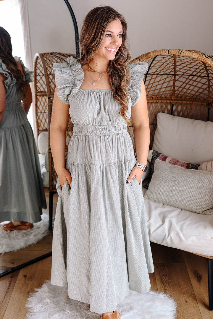 Tori Smock Waist Midi Dress - Charcoal