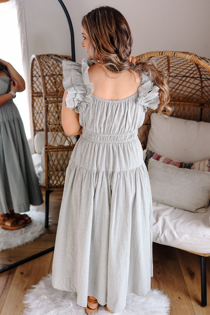 Tori Smock Waist Midi Dress - Charcoal