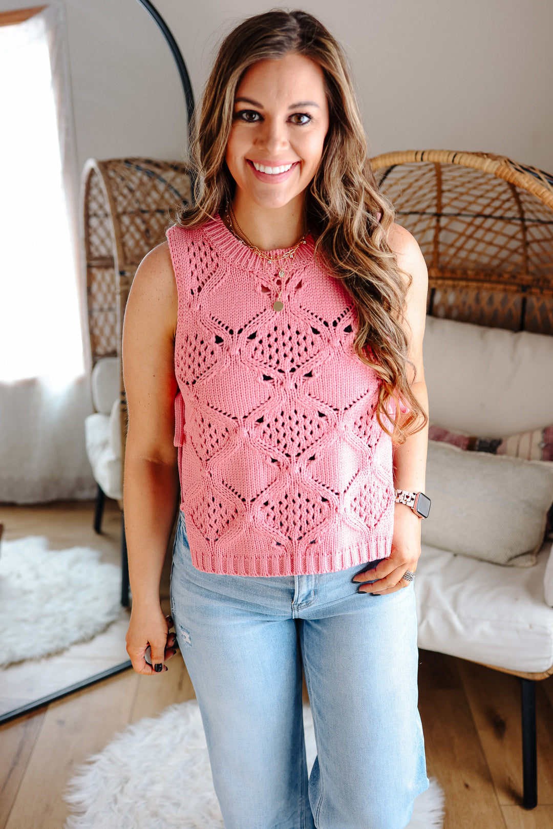 Alora Ribbon Tie Crochet Tank Top