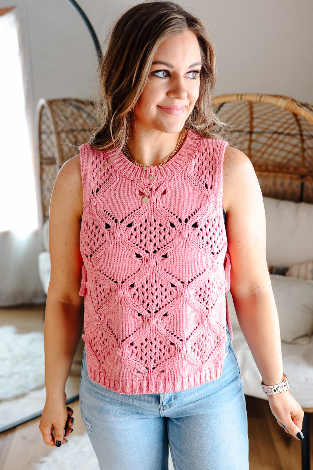 Alora Ribbon Tie Crochet Tank Top