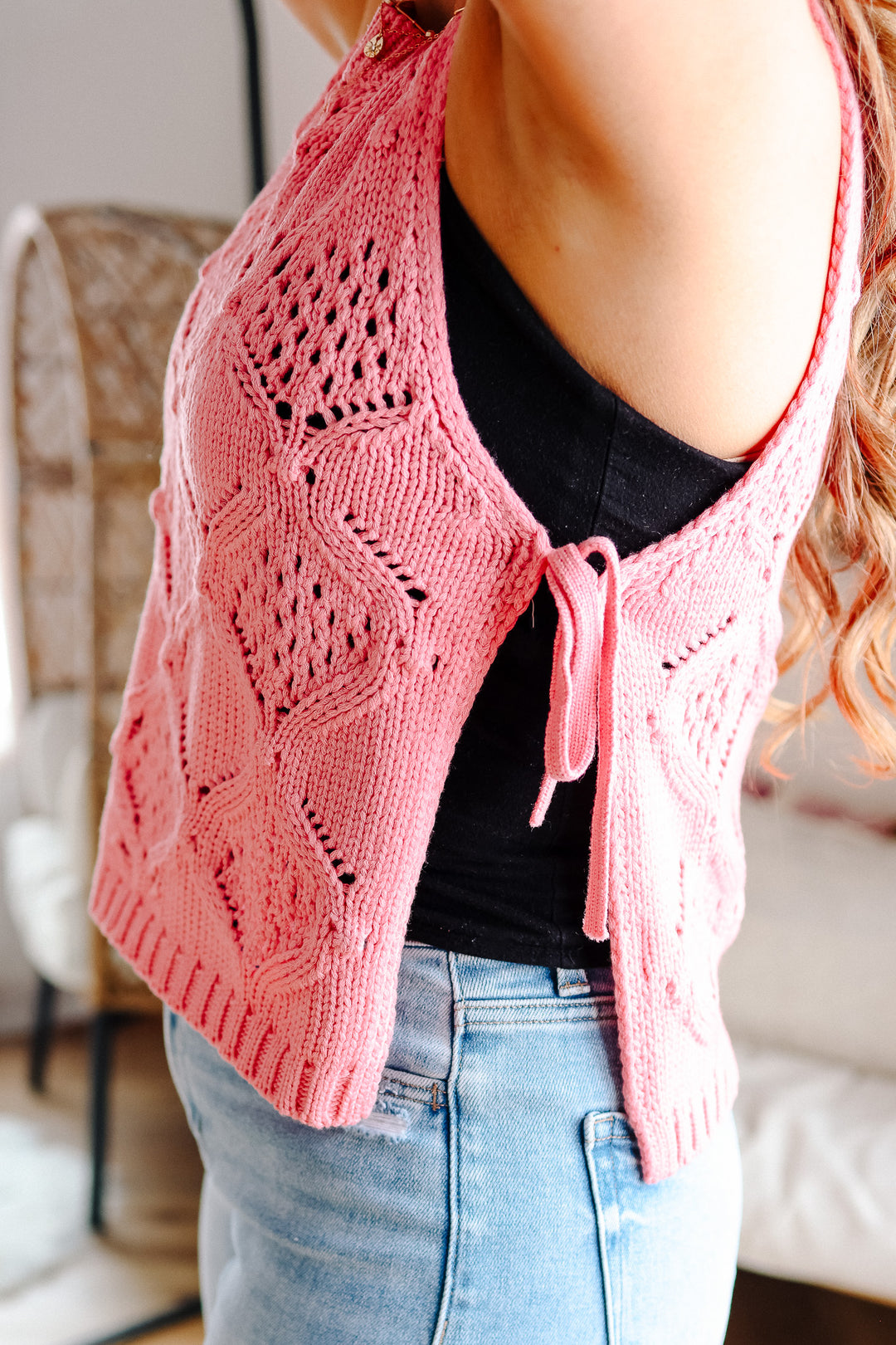 Alora Ribbon Tie Crochet Tank Top