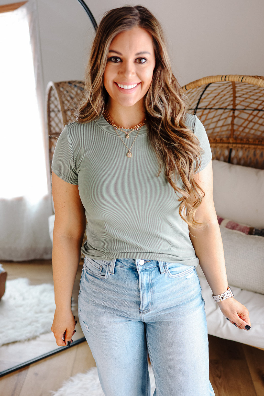 Leo Ribbed Tee - Soft Sage