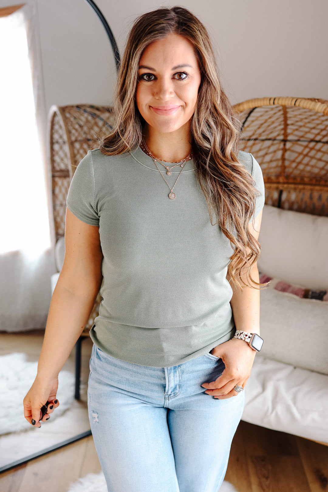 Leo Ribbed Tee - Soft Sage