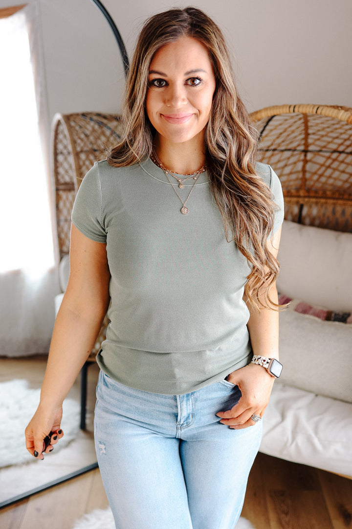 Leo Ribbed Tee - Soft Sage