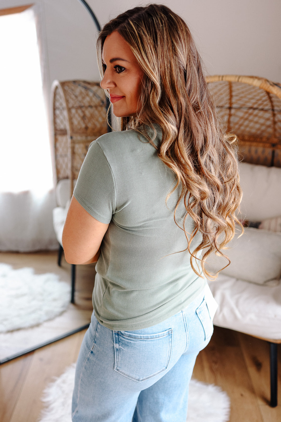 Leo Ribbed Tee - Soft Sage