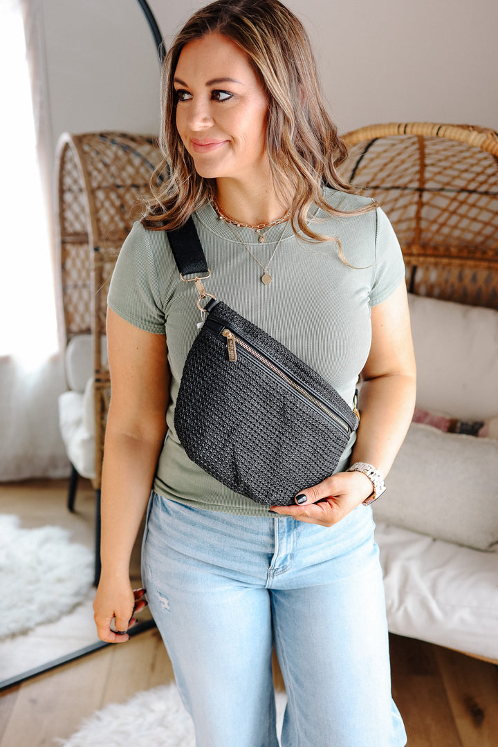 Rachel Raffia Westlyn Bum Bag - Black