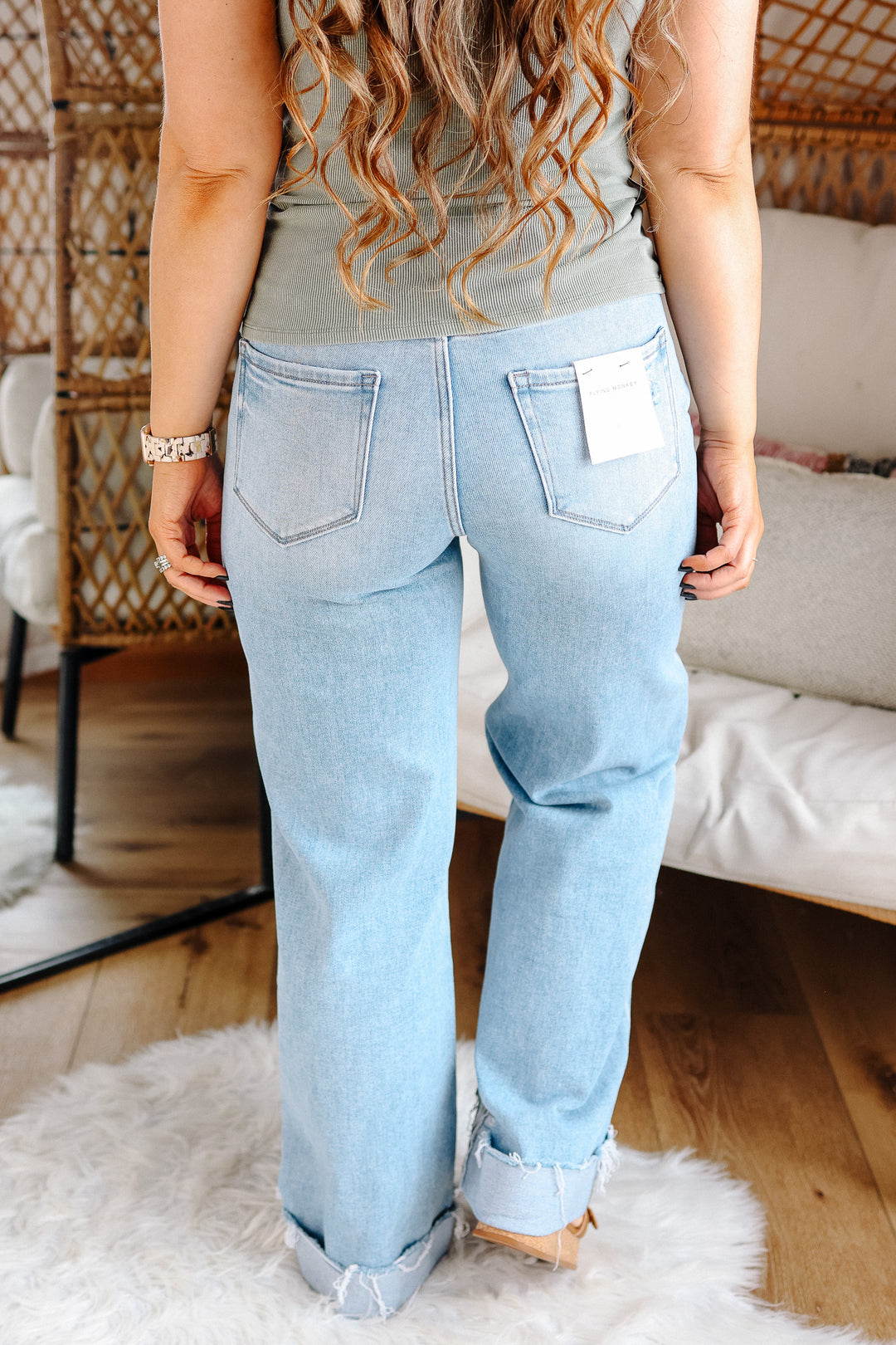 FLYING MONKEY: Sadie Light Wash Cuffed Wide Jeans