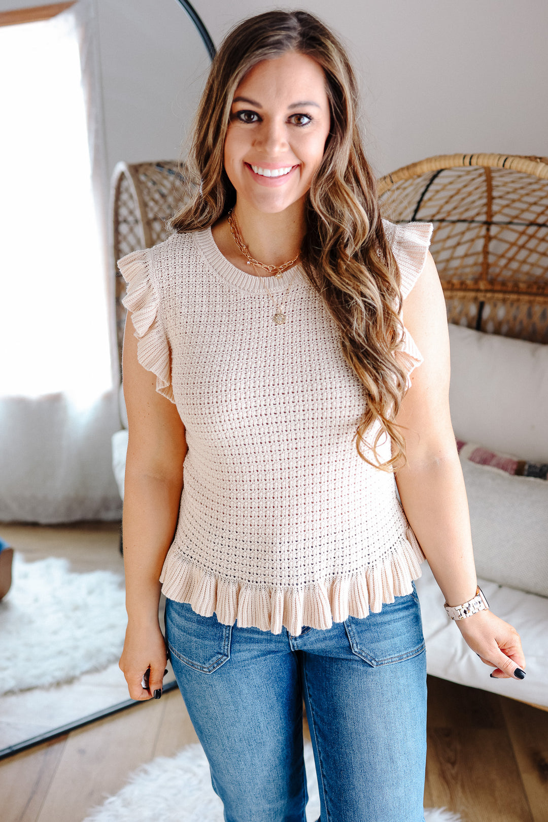 Callan Ruffle Sleeve Sweater Tank